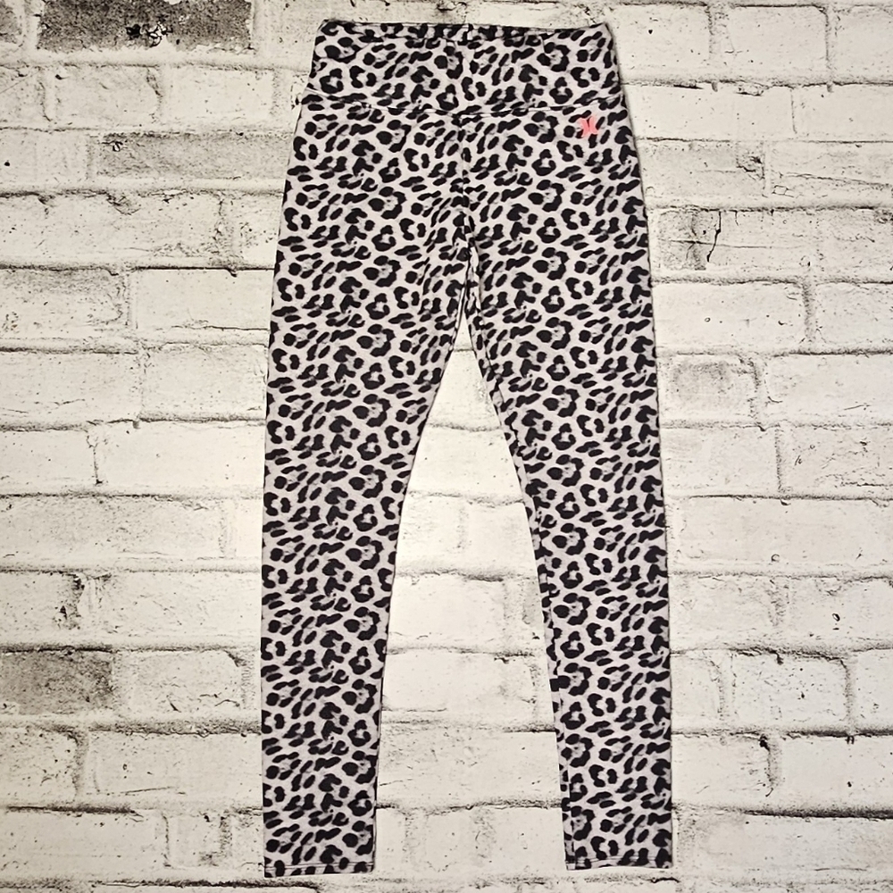 Hurley Girls Leopard Print Leggings Large Black White Stretch Pants